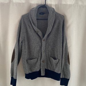 EUC - Men’s L - J.Crew lambswool shawl-collared cardigan w/ elbow patchwork